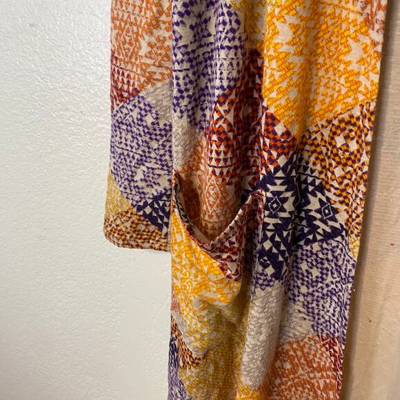 LulaRoe Sarah Duster Cardigan Sweater W/ Pockets Patchwork Jacquard Boho Size Sm - Picture 2 of 6